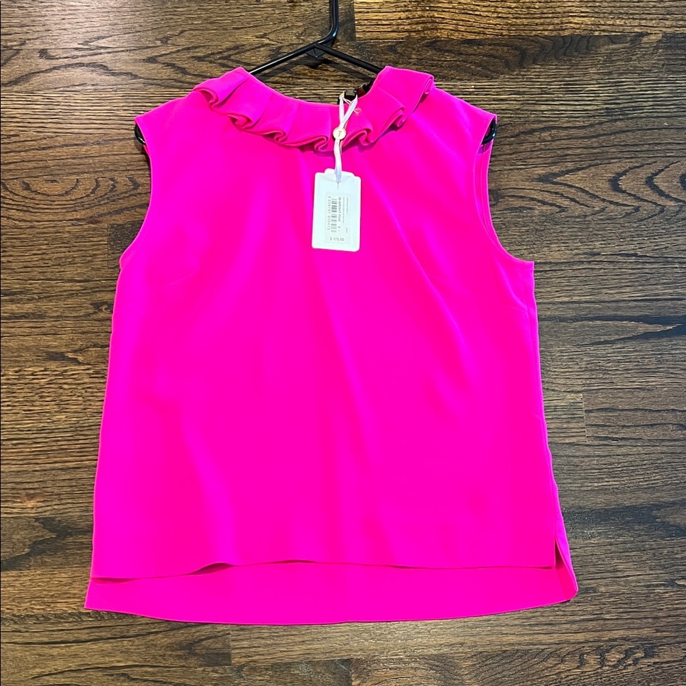 Ted Baker London Bright Pink Ruffle Neck Sleeveless Top